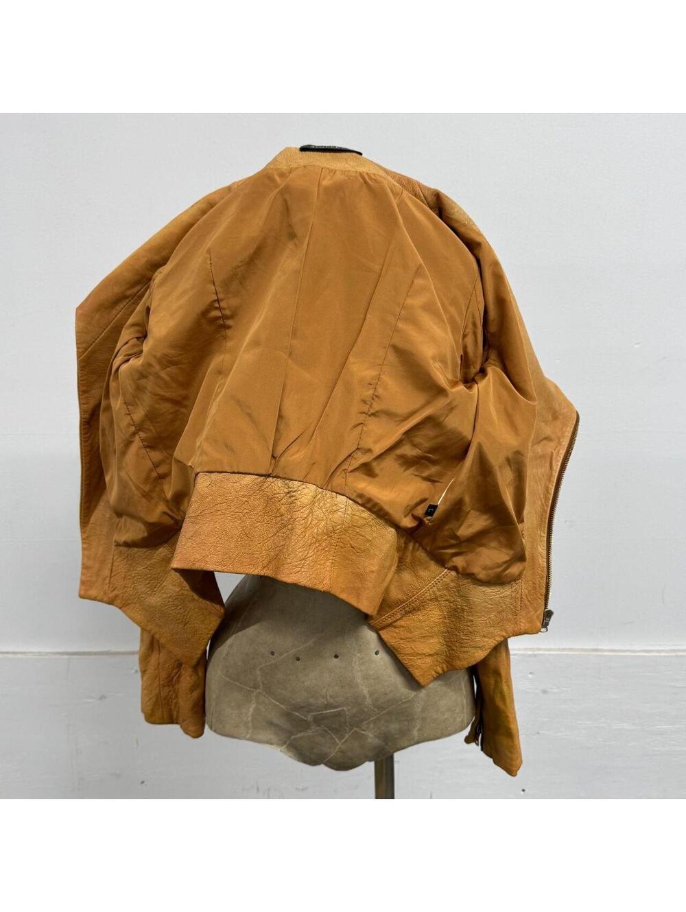 Vintage Tan Funnel Neck Asymmetric Avant Garde Leather Jacket - Picture 7 of 8